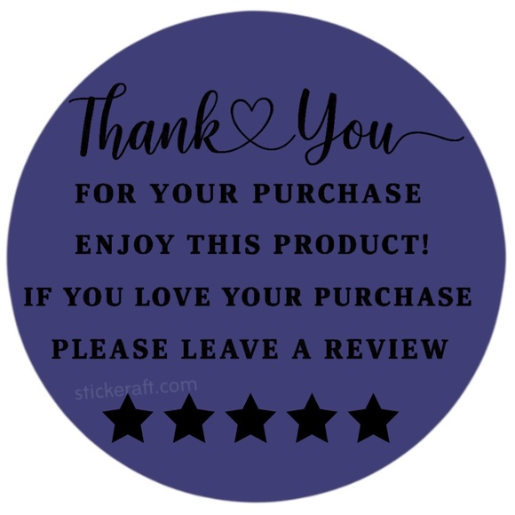 Thank You for Purchase Stickers – 2 Inch, 5 Star Review Labels – 100 PCS NEW - Picture 3 of 15